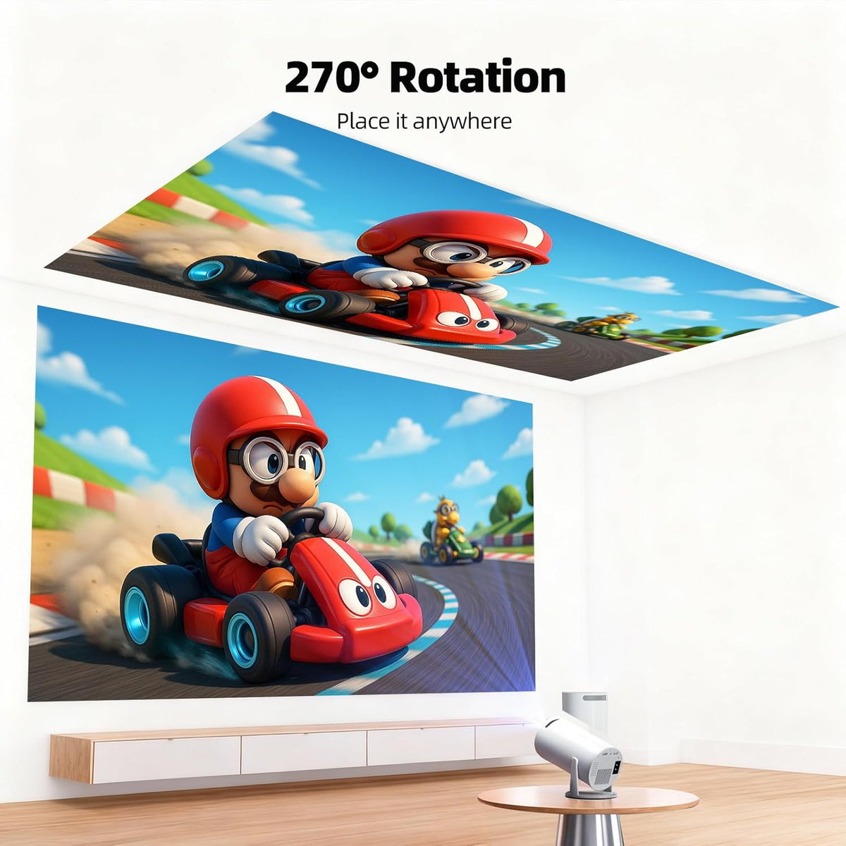 Projector with Wifi and Bluetooth, Mini Projector, 4K Support Android 11.0 Portable Movie Projector, 270° Rotation Automatic Vertical Keystone Correction, Compatible with Iphone/Tv Stick/Hdmi/Usb