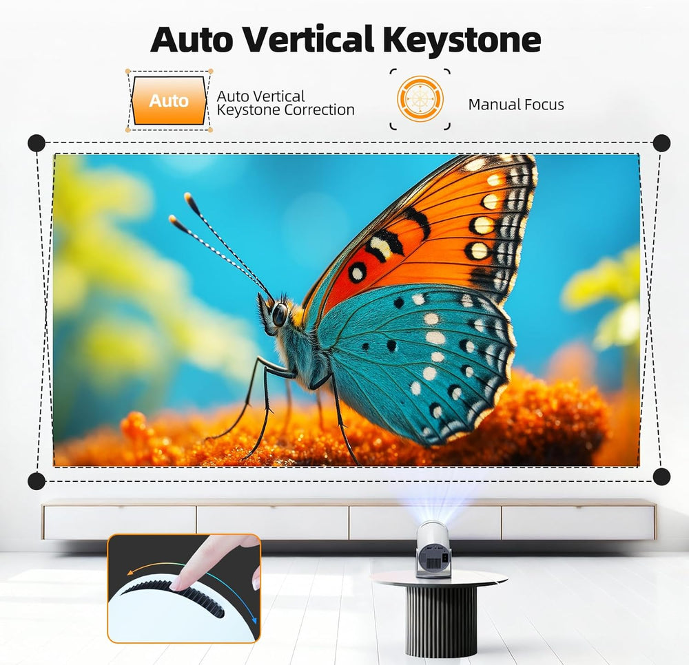 Projector with Wifi and Bluetooth, Mini Projector, 4K Support Android 11.0 Portable Movie Projector, 270° Rotation Automatic Vertical Keystone Correction, Compatible with Iphone/Tv Stick/Hdmi/Usb